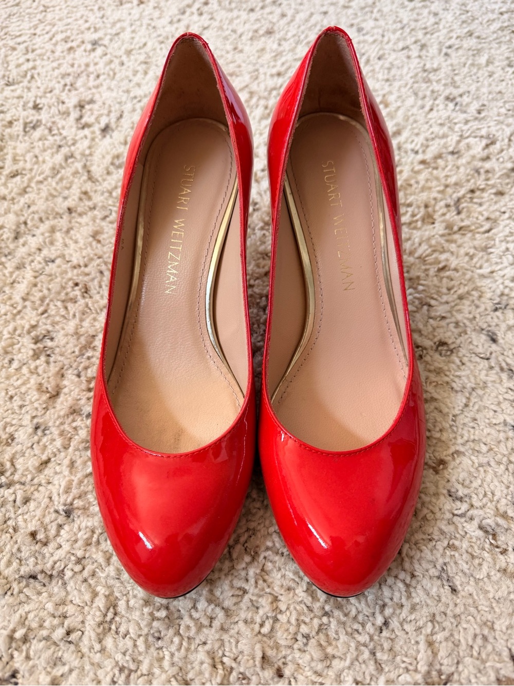 Stuart Weitzman Red Patent Round-Toe Pumps
